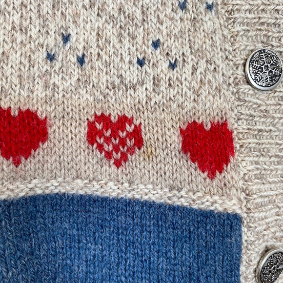 Eddie Bauer Vintage Country Wool Cardigan Sweater Size L Hearts Geese Apples - Picture 14 of 16